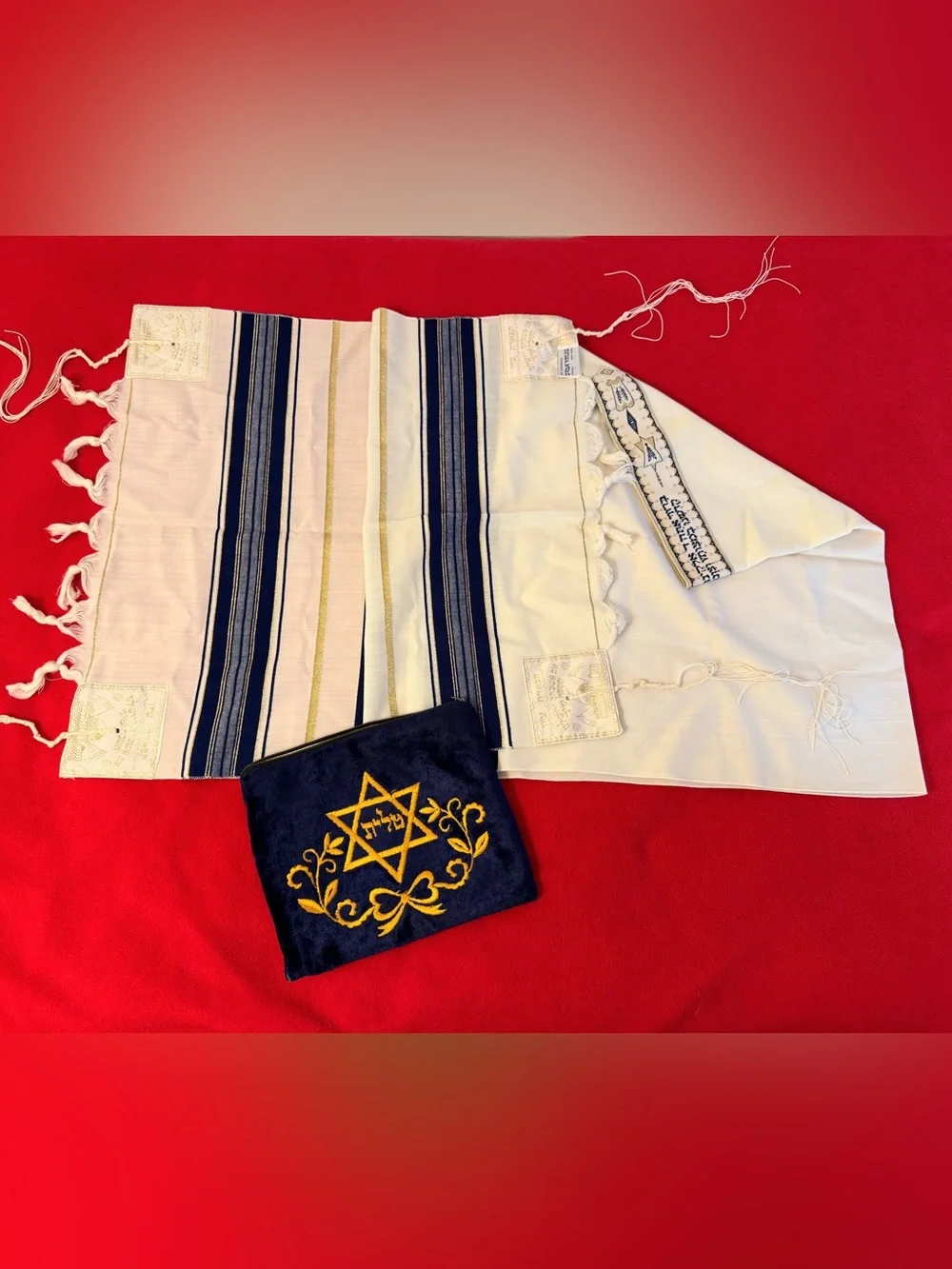 Tallit Talis Silver Thread Prayer Shawl /Talis Bag Hebrew Judaica Judaism Israel